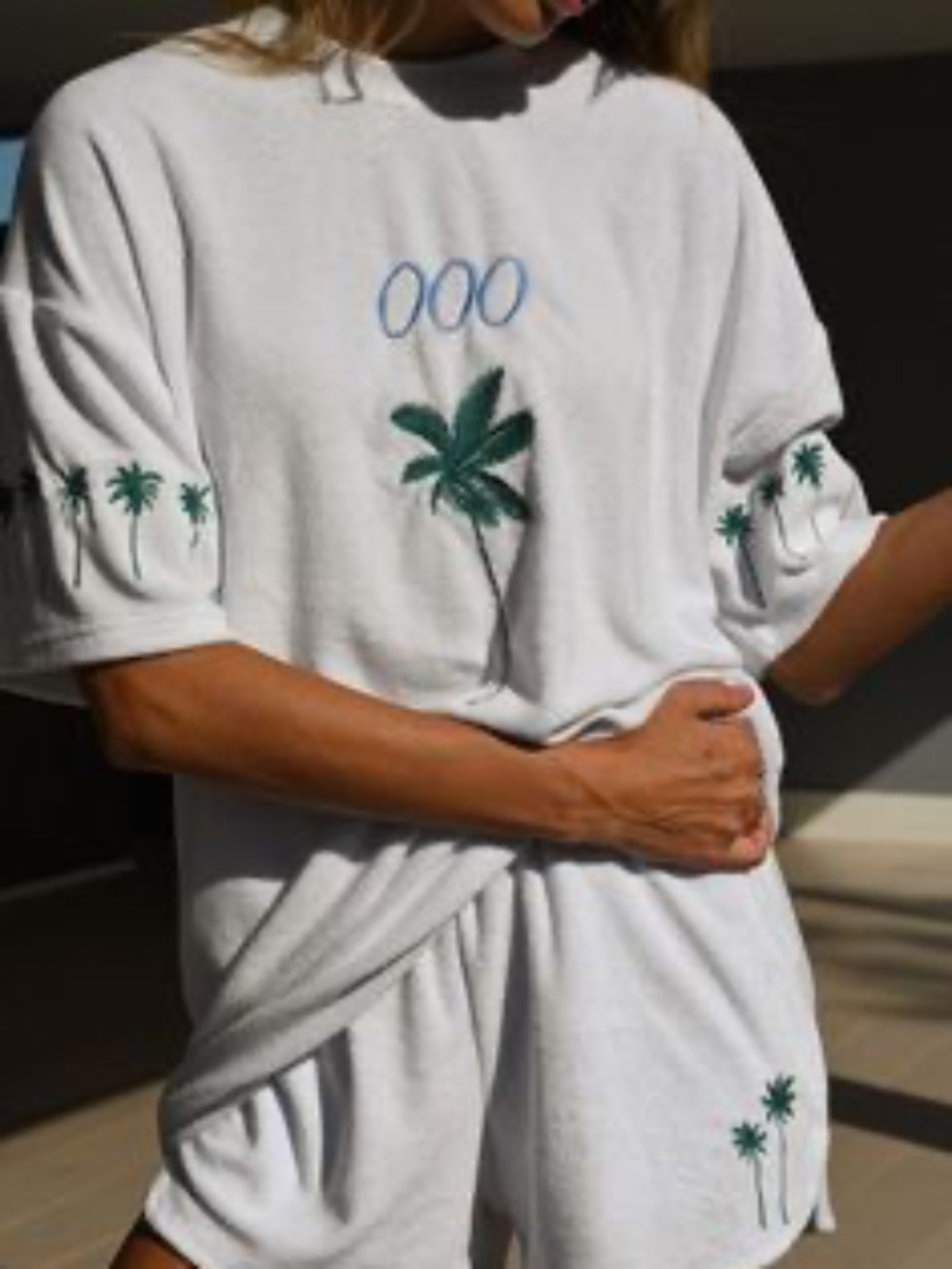 White & Green Palm Tree Terry Cloth Matching Set 🌴